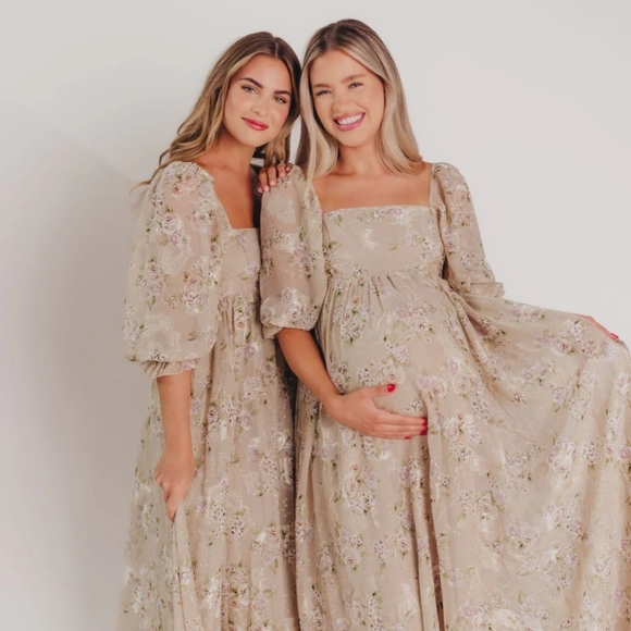 Mona Maxi Dress in Beige/Brown Floral - Bump Friend D - Picture 4 of 5